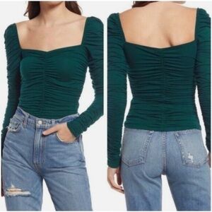 Reformation Esra Top in Emerald Green - Queen Anne Neckline